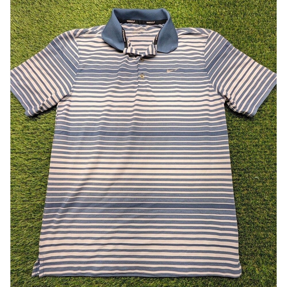 Nike Golf Polo Shirt Blue White Striped Dri-Fit size medium